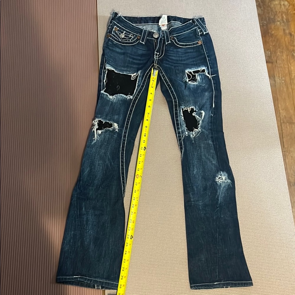 True Religion Blue Flare Wide Leg Jeans Distressed